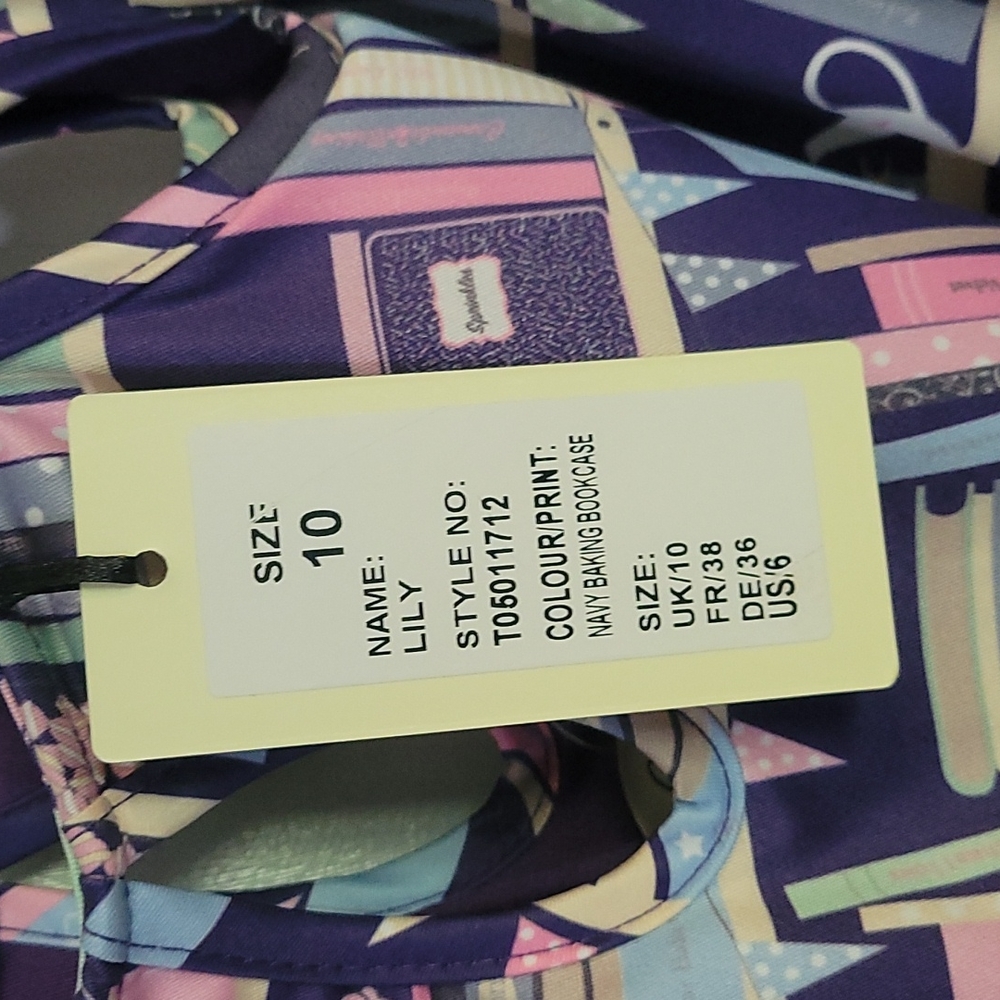 Lindy Bop Lily Baking Bookshelf Dress Navy/Purple - Picture 8 of 11